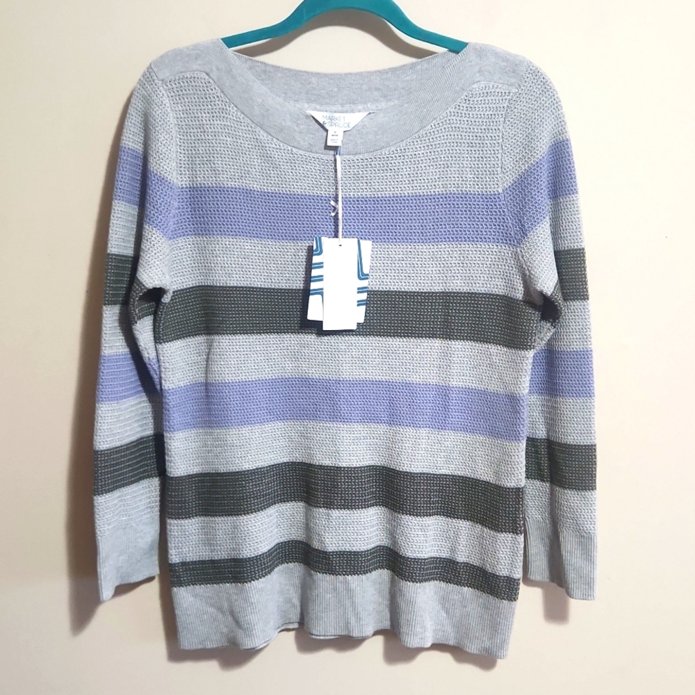 NEW Stitch Fix Market & Spruce Waffle Knit Striped Sweater Medium Petite